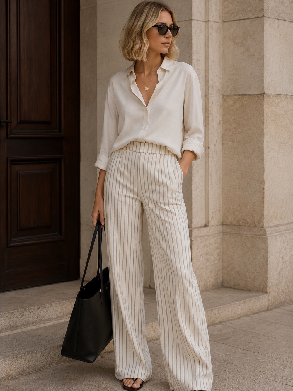 Zara Striped Straight Wide Leg Pants S NWT Blue Ivory Low Rise Belt Loops